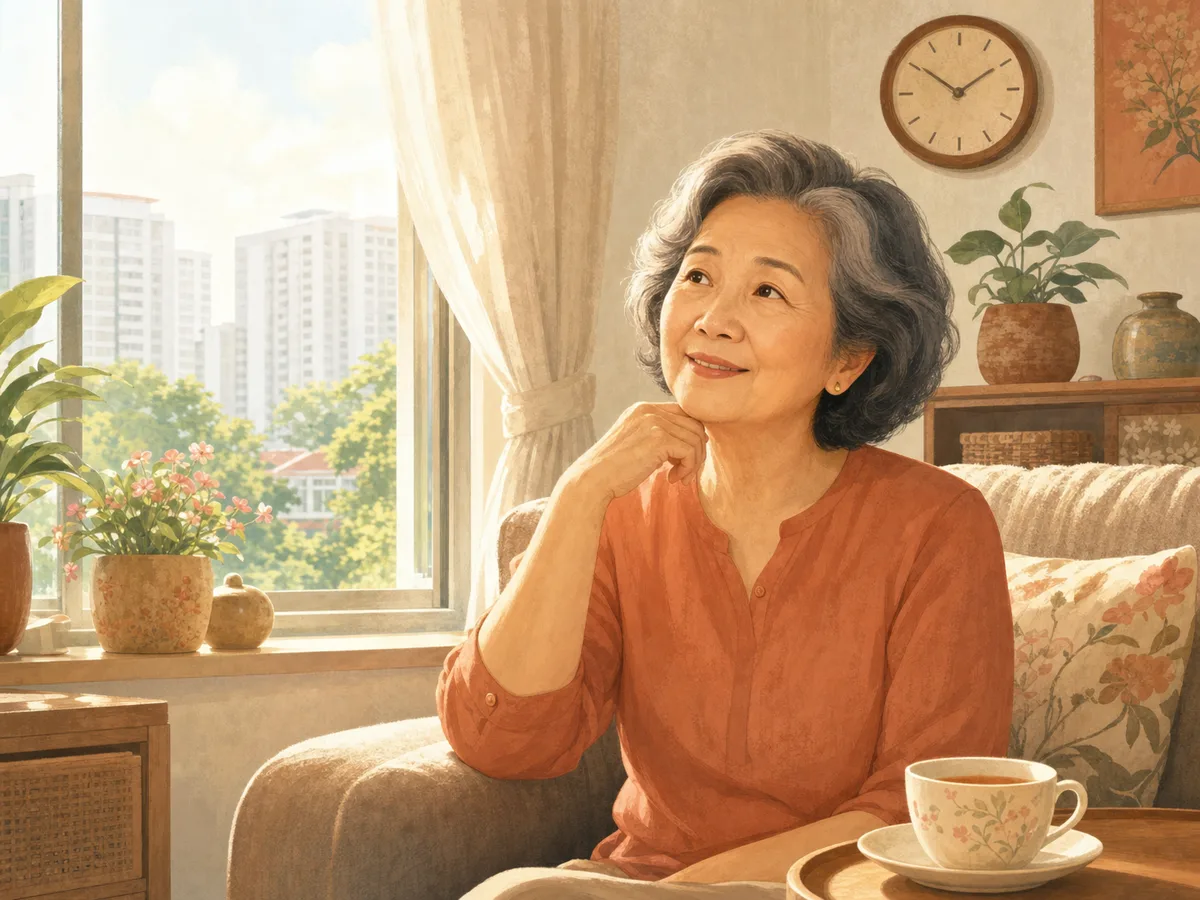 Older woman sitting by a sunny window at home