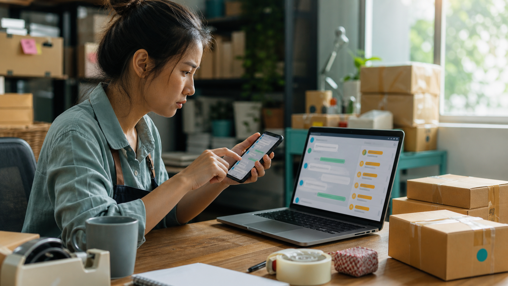 Seller operations dashboard with live product metrics and an active customer response