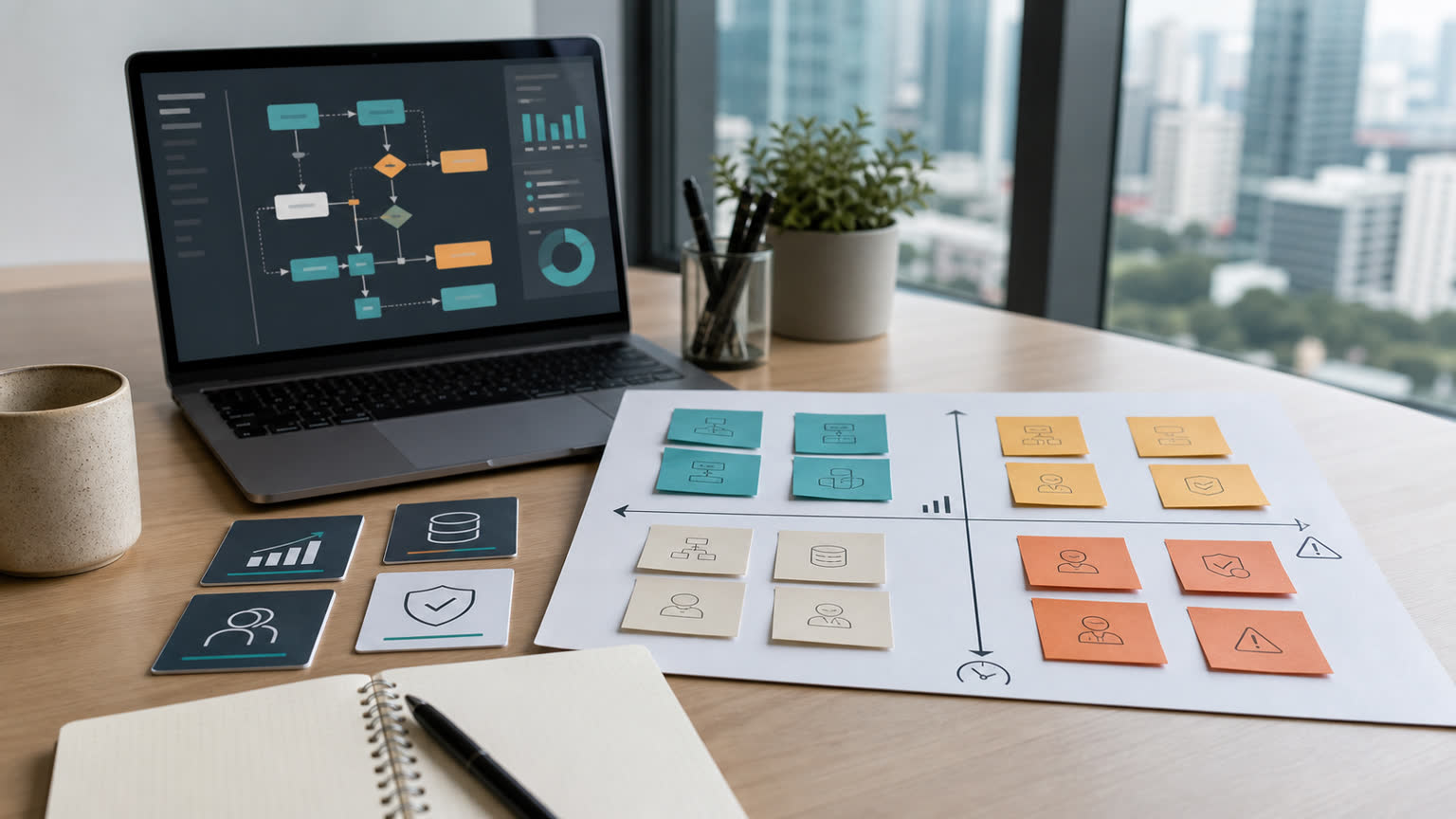 AI agent use case prioritisation map on a Singapore office desk