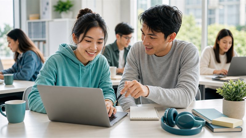 Career builders learning practical AI skills in a bright workspace